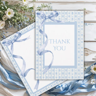 Blue Satin Ribbon Elegant Baby Shower Thank You Card