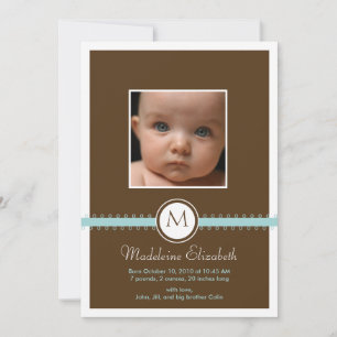 Blue Satin Ribbon with Monogram Birth Announcement
