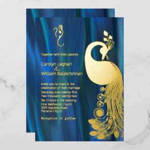 Blue Satin with Gold Peacock and Ganesha Wedding 