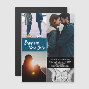 Blue Save our New Date Photo Change the Date Magnetic Invitation