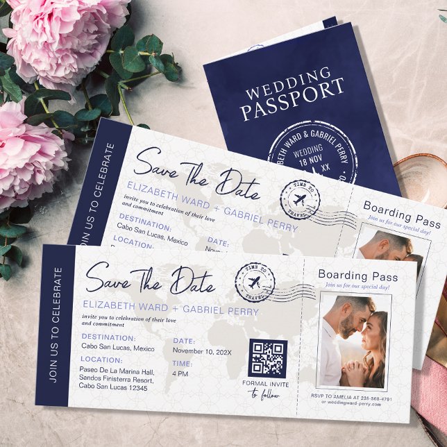 Blue Save the Date Destination Wedding QR code Invitation (Creator Uploaded)