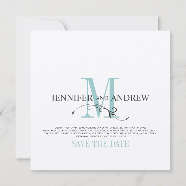 Blue Save the Date Monogram Announcement (Front)