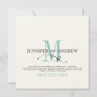 Blue Save the Date Monogram Announcement