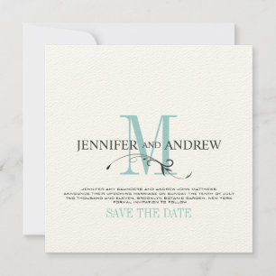 Blue Save the Date Monogram Announcement