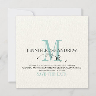 Blue Save the Date Monogram Announcement