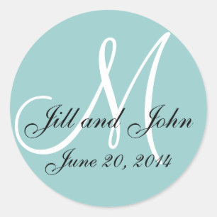 Blue Save the Date Monogram Wedding Label
