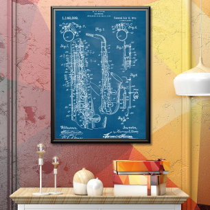 Blue   Saxophone Patent Poster