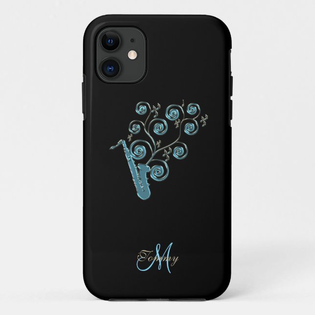 Blue Saxophone Personalised Music iPhone 5 Case (Back)