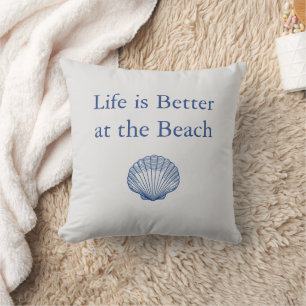 Blue Scallop Seashell Life is Better at the Beach Cushion