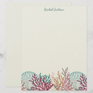 Blue Scallop Shells and Coral Custom Letterhead