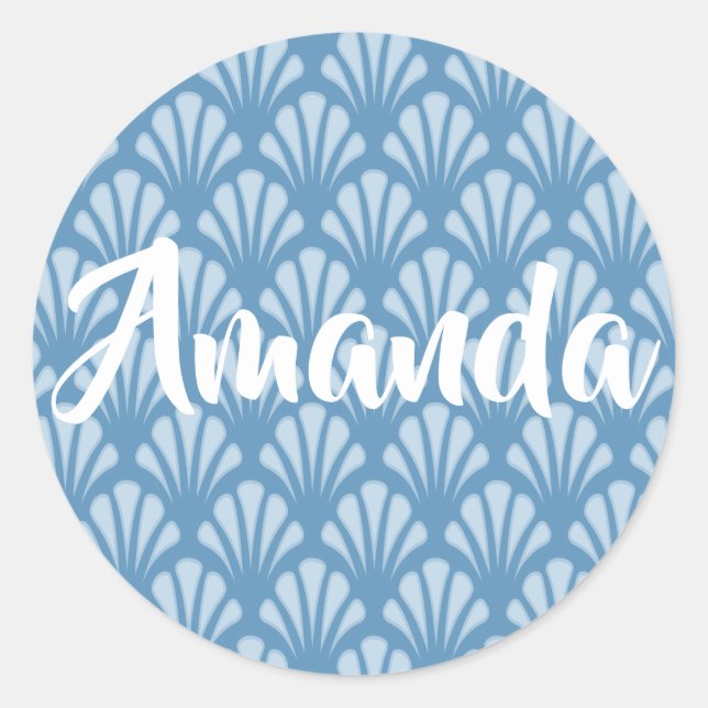 Blue Scallops Pattern Classic Round Sticker (Front)