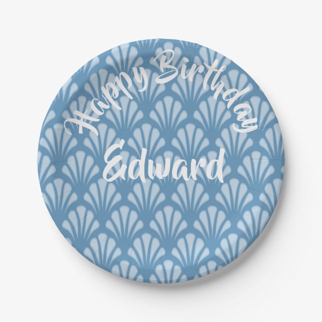 Blue Scallops Pattern Paper Plate (Front)