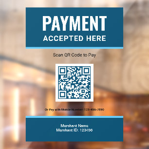 Blue Scan to Pay QR Code Business Payment Window Cling