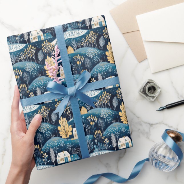 Blue Scandinavian Christmas Gift Wrapping Paper (Gifting)