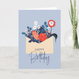 Blue Scandinavian Floral Birthday Card