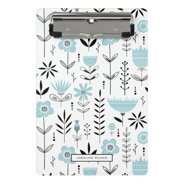 Blue Scandinavian Floral Pattern Custom Mini Clipboard (Front)