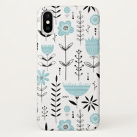 Blue Scandinavian Floral Pattern Monogram