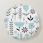 Blue Scandinavian Floral Pattern Round Cushion<br><div class="desc">Whimsical and Scandinavian-inspired pillow featuring blue and black floral pattern. This floral pillow is a perfect accent for any room. Matching items are available.</div>