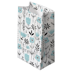 Blue Scandinavian Floral Pattern Small Gift Bag