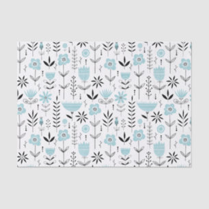 Blue Scandinavian Floral Pattern Tissue Paper
