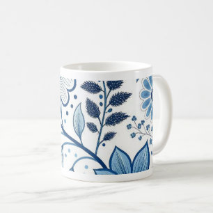 Blue Scandinavian Folk Flowers  Coffee Mug