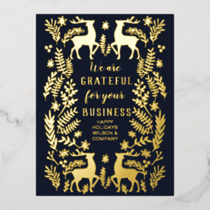 Blue Scandinavian Nordic Reindeer Business  Foil Holiday Postcard