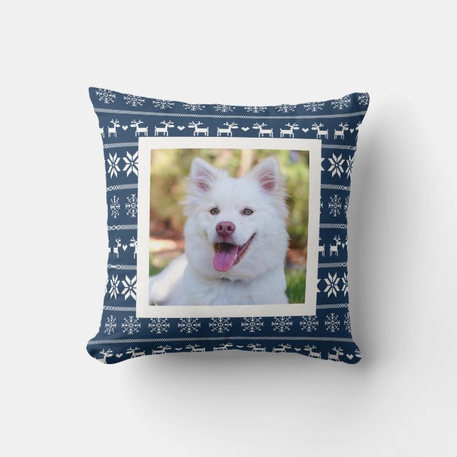 Blue Scandinavian Winter Pattern - Add Photo Cushion (Front)