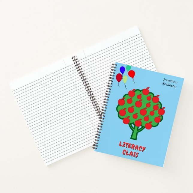 Blue School Class Subject Apple Tree Name Notebook (Inside)