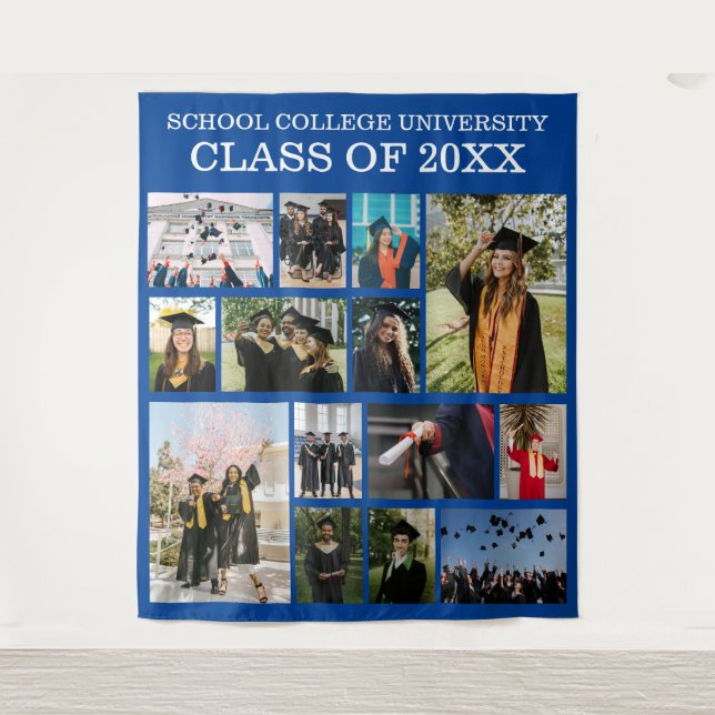 Blue School College University Graduation Photos Tapestry (Front)
