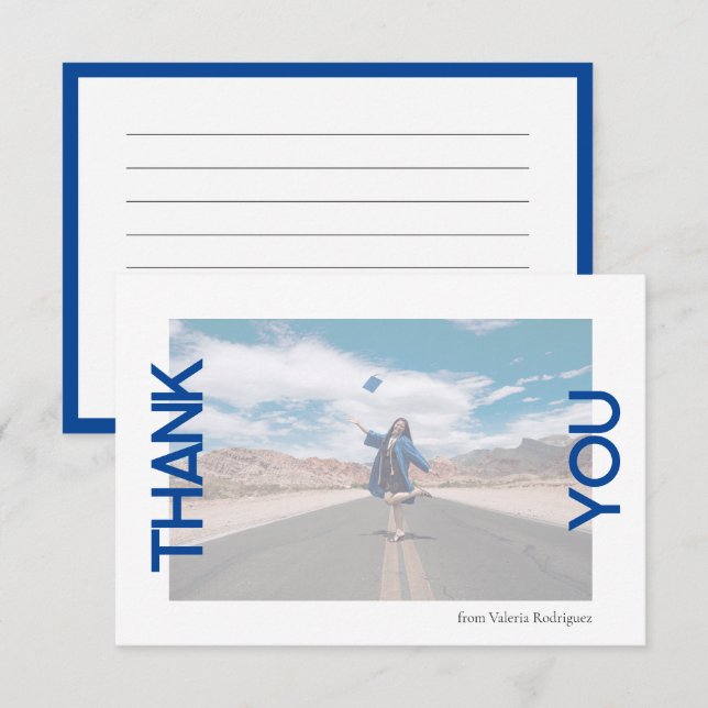 Blue School Colour Photo Thank You Card (Front/Back)