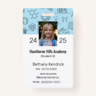Blue School Icons Homeschool Student ID Badge