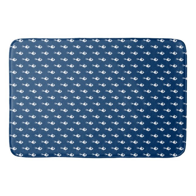 Blue School of Fish Pattern Bath Mat (Front)