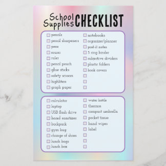 blue school supplies checklist