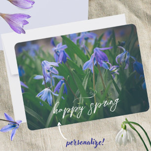 Blue scilla flowers in the spring garden holiday card