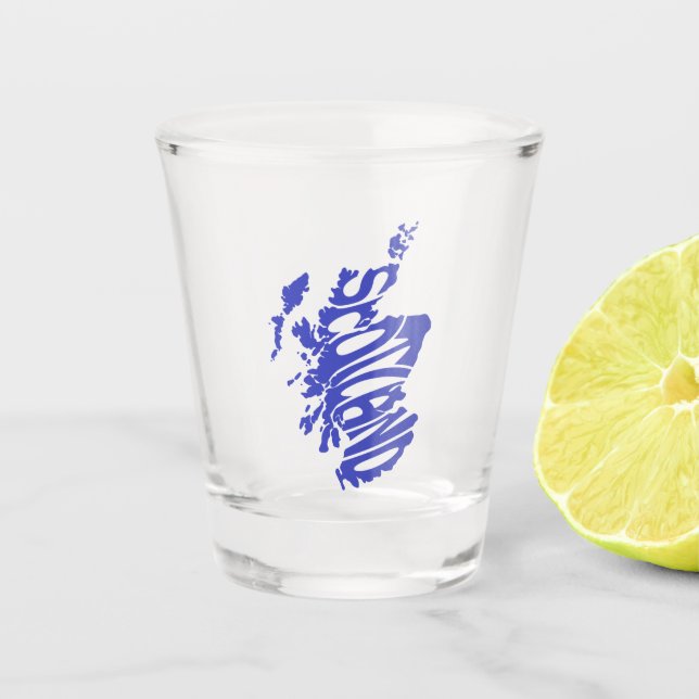 Blue Scotland Silhouette Word Art  Shot Glass (Front)