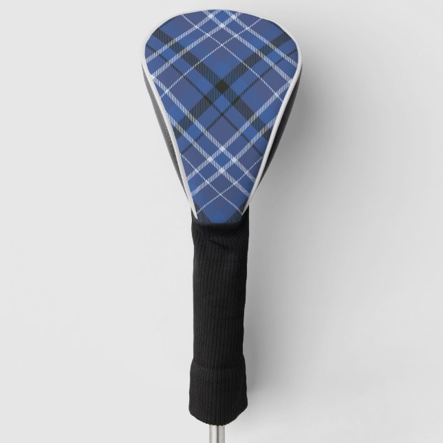 Blue Scottish Tartan Chic Stylish Pattern Golf Head Cover (Front)