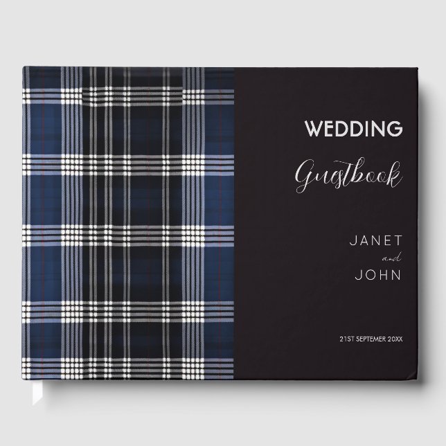 Blue Scottish Tartan Wedding  Guest Book (Front)