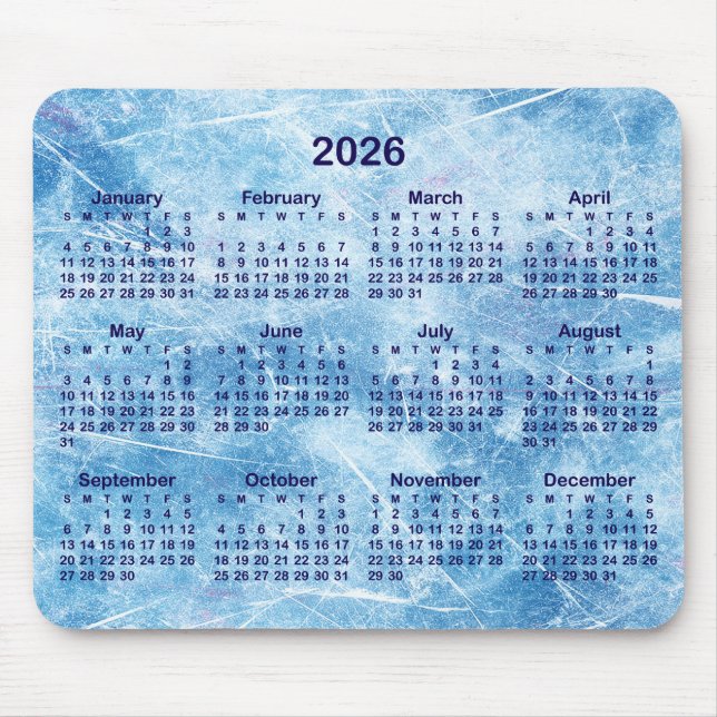 Blue Scratched Ice 2026 Calendar Mouse Mat (Front)