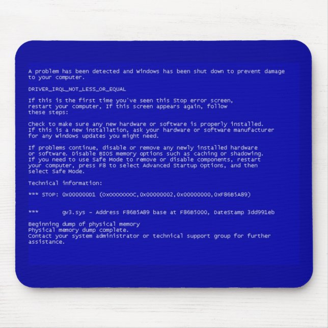 Blue Screen Of Death Mouse Mat (Front)