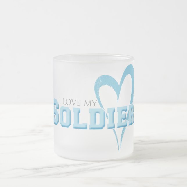 Blue Scribbled Heart - I Love My Soldier Frosted Glass Coffee Mug (Center)