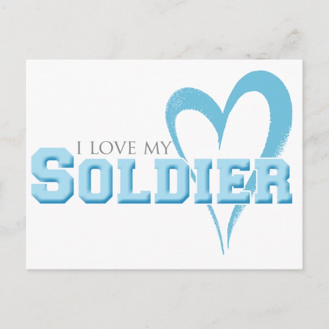 Blue Scribbled Heart - I Love My Soldier Postcard (Front)