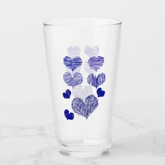Blue Scribbled Hearts Glass