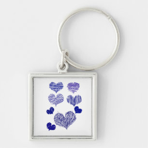 Blue Scribbled Hearts Keychain