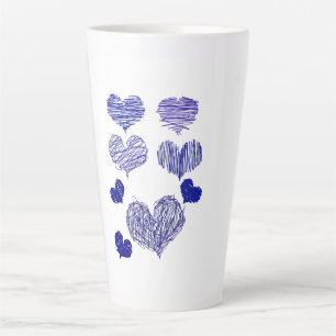 Blue Scribbled Hearts Latte Mug