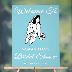 Blue Script Christmas Bridal Shower Welcome Acrylic Sign