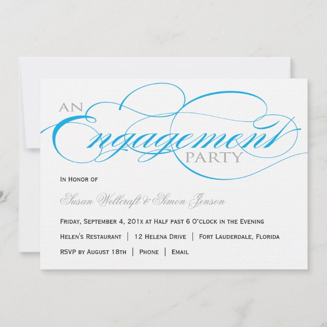 Blue Script Engagement Party Invitation (Front)