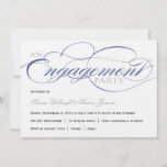 Blue Script Engagement Party Invitation<br><div class="desc">Invite the bride and grooms family and friends to an engagement party with this elegant script and wedding rings design.</div>