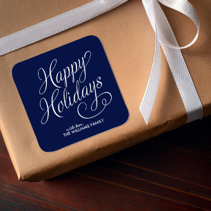 Blue Script Happy Holidays Square Sticker