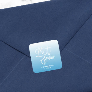 Blue Script Let it Snow Winter Holiday Square Sticker