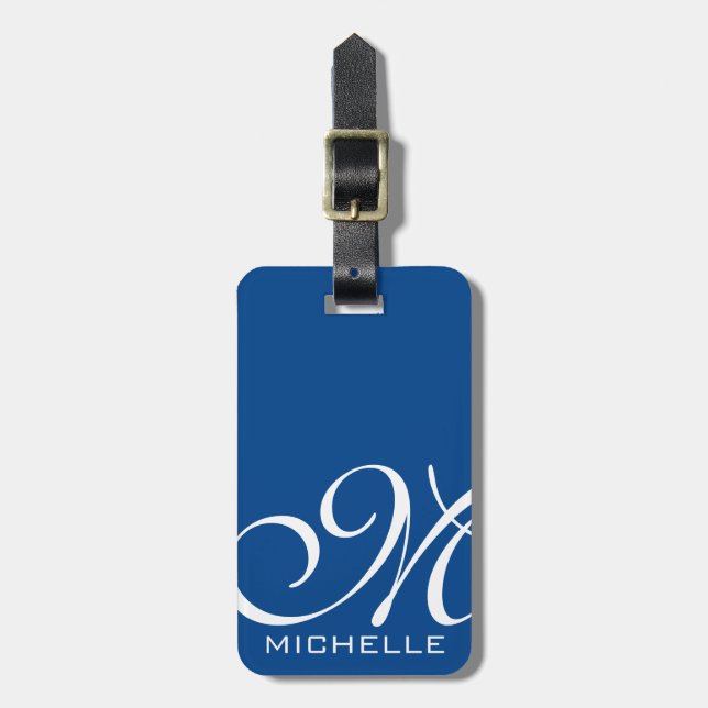 Blue Script Monogrammed Luggage Tag (Front Vertical)